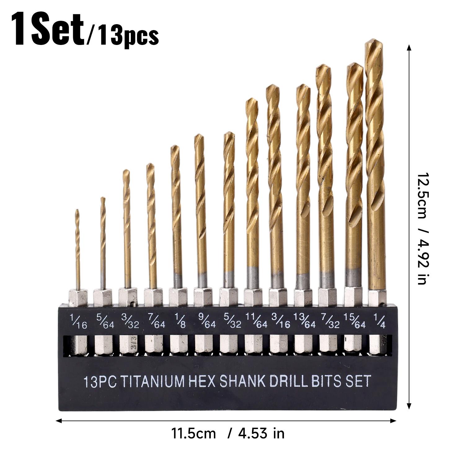 13PCS Hexagonal Handle Twist Drill Titanium Plated Twist Drill Bits Set Electric Drill Driver Drilling Air Screwdriver DIY Tools
13PCS Hexagonal Handle Twist Drill Titanium Plated Twist Drill Bits Set Electric Drill Driver Drilling Air Screwdriver DIY Tools