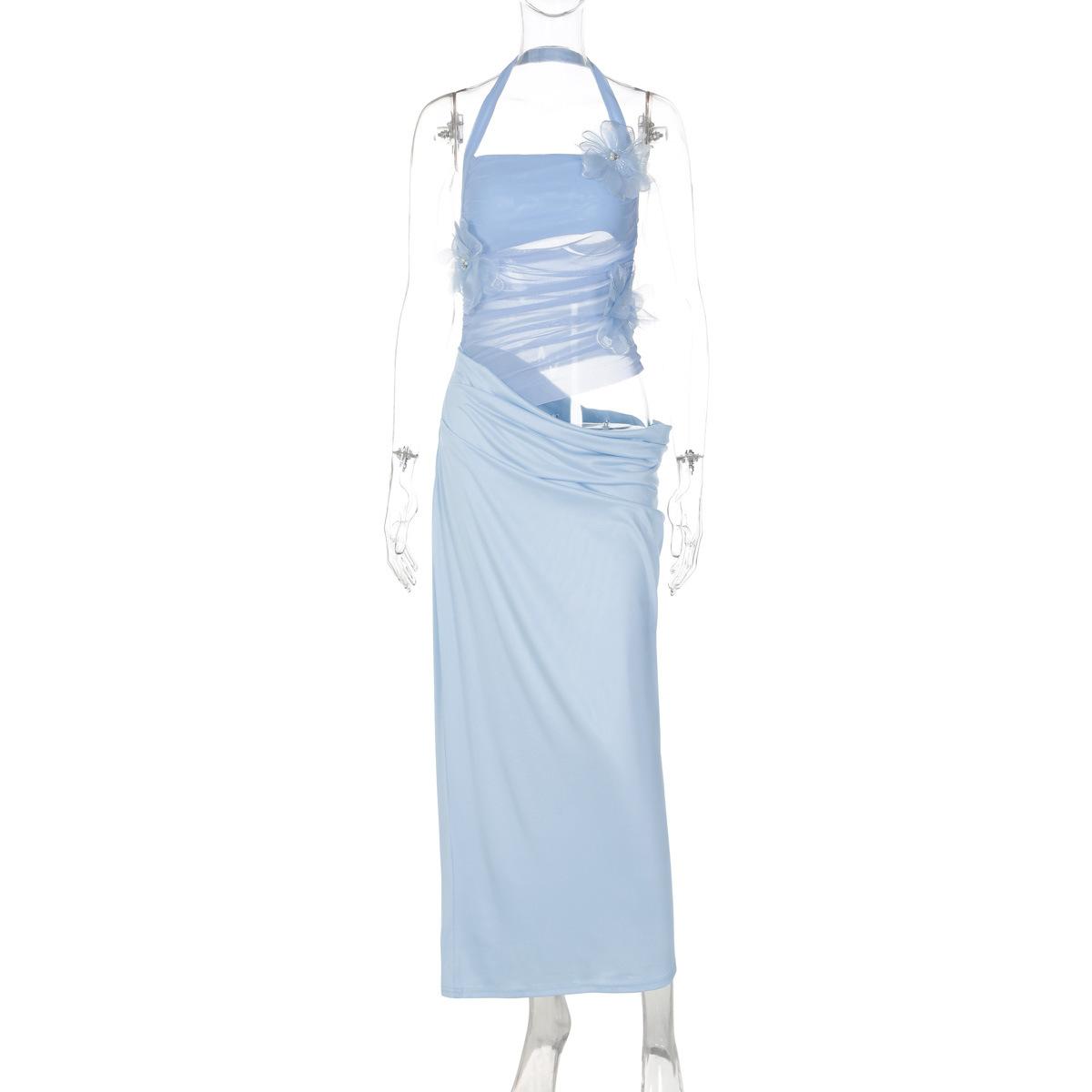 Women s White Halter Neck Dress with Sheer Mesh Top and Three 3D Flowers L синій
Women s White Halter Neck Dress with Sheer Mesh Top and Three 3D Flowers L синій