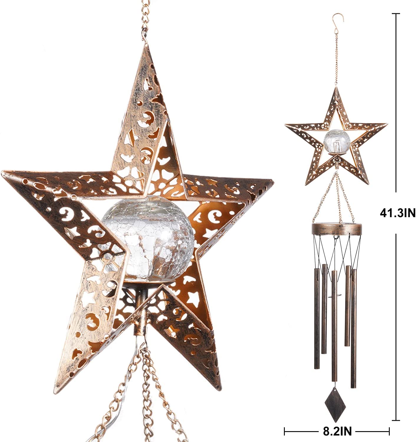 Solar Wind Chimes Outdoor Glowing Crackle Glass LED Unique Metal Tubes Wind Bells for Outside decorate Waterproof Chimes Gift
Solar Wind Chimes Outdoor Glowing Crackle Glass LED Unique Metal Tubes Wind Bells for Outside decorate Waterproof Chimes Gift