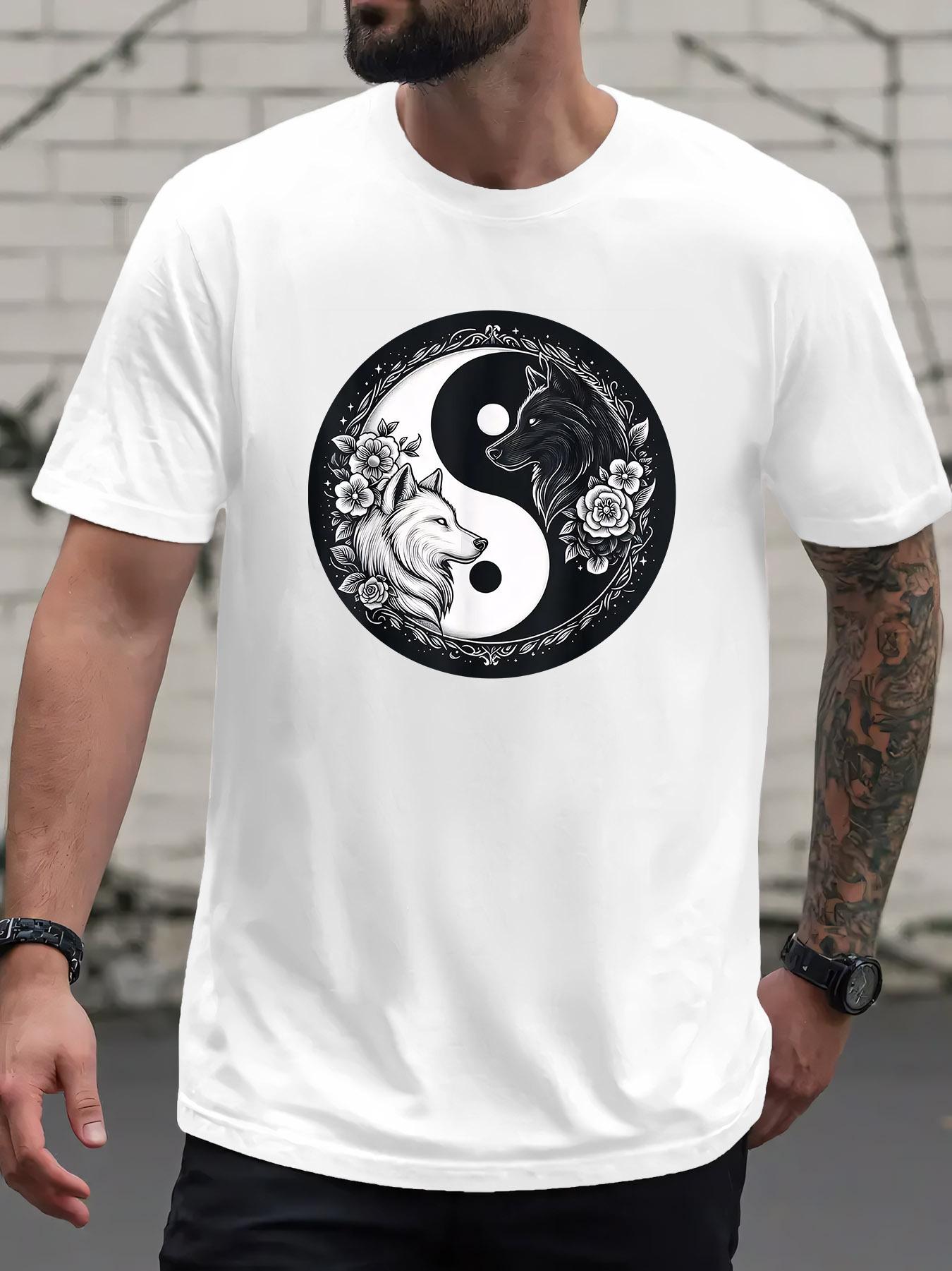 Yin Yang Wolf Floral Print Casual T-shirt - Light Grey Regular Fit Short Sleeve Round Neck Summer Tee S
Yin Yang Wolf Floral Print Casual T-shirt - Light Grey Regular Fit Short Sleeve Round Neck Summer Tee S