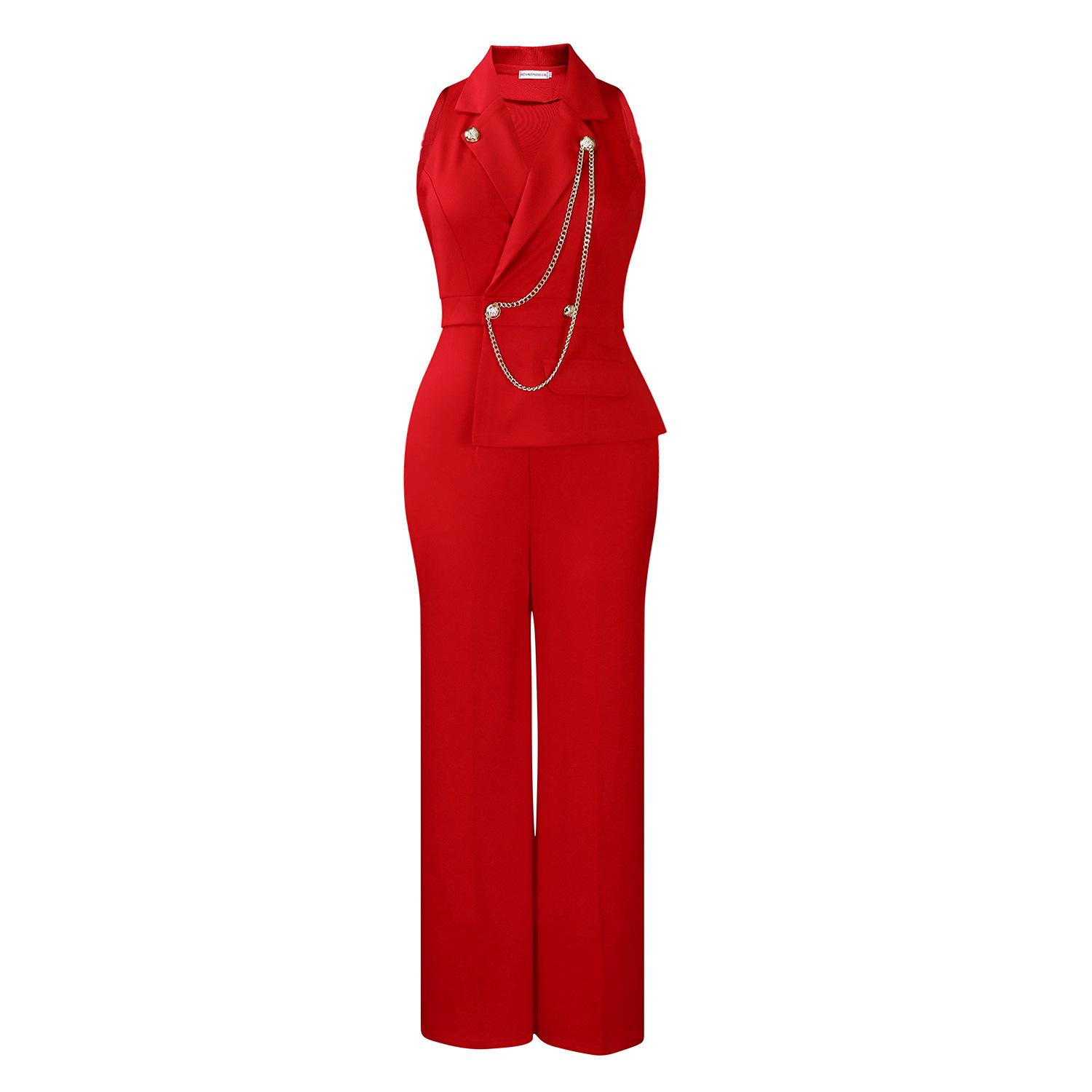 Suit Collar Sexy Fashion Chain Casual Wide-Leg Jumpsuit for Women 2XL
Suit Collar Sexy Fashion Chain Casual Wide-Leg Jumpsuit for Women 2XL