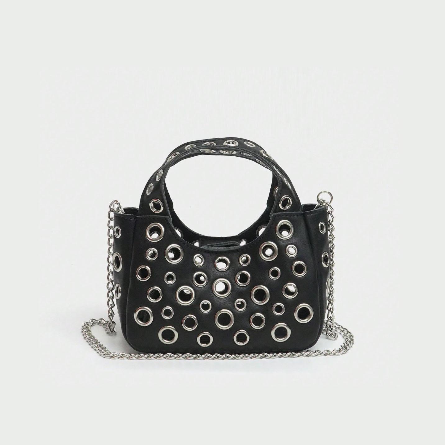 Маленькая женская модная сумка на цепочке с полостью через плечо Женская сумка Мини-маленькая сумка Ретро-сумка с полостью через цепочку с клапаном чёрный