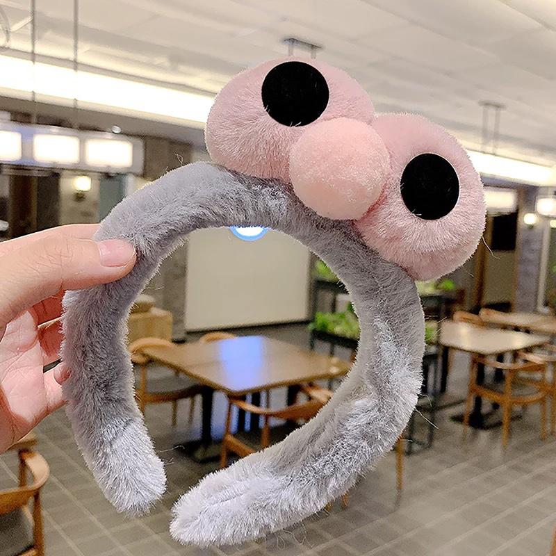 Улица Сезам Мультяшная Милая Повязка на Голову Плюшевая Повязка на Голову с Большими Глазами Женская Повязка для Умывания Детский Головной Убор серый