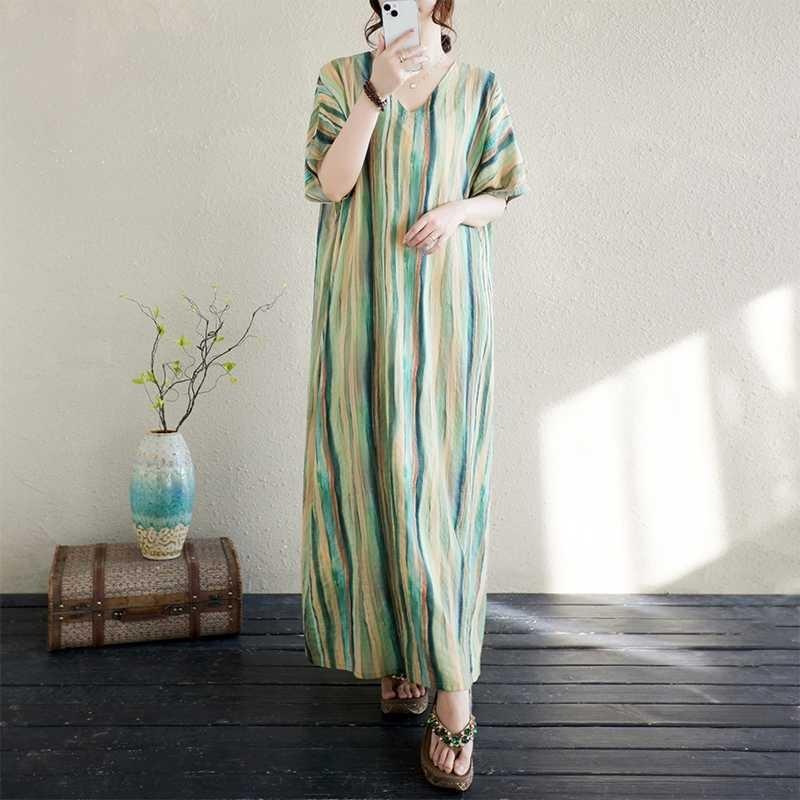 Summer Cotton and Linen Printed V-neck Loose Long Skirt for Women one size красный 
Summer Cotton and Linen Printed V-neck Loose Long Skirt for Women one size красный