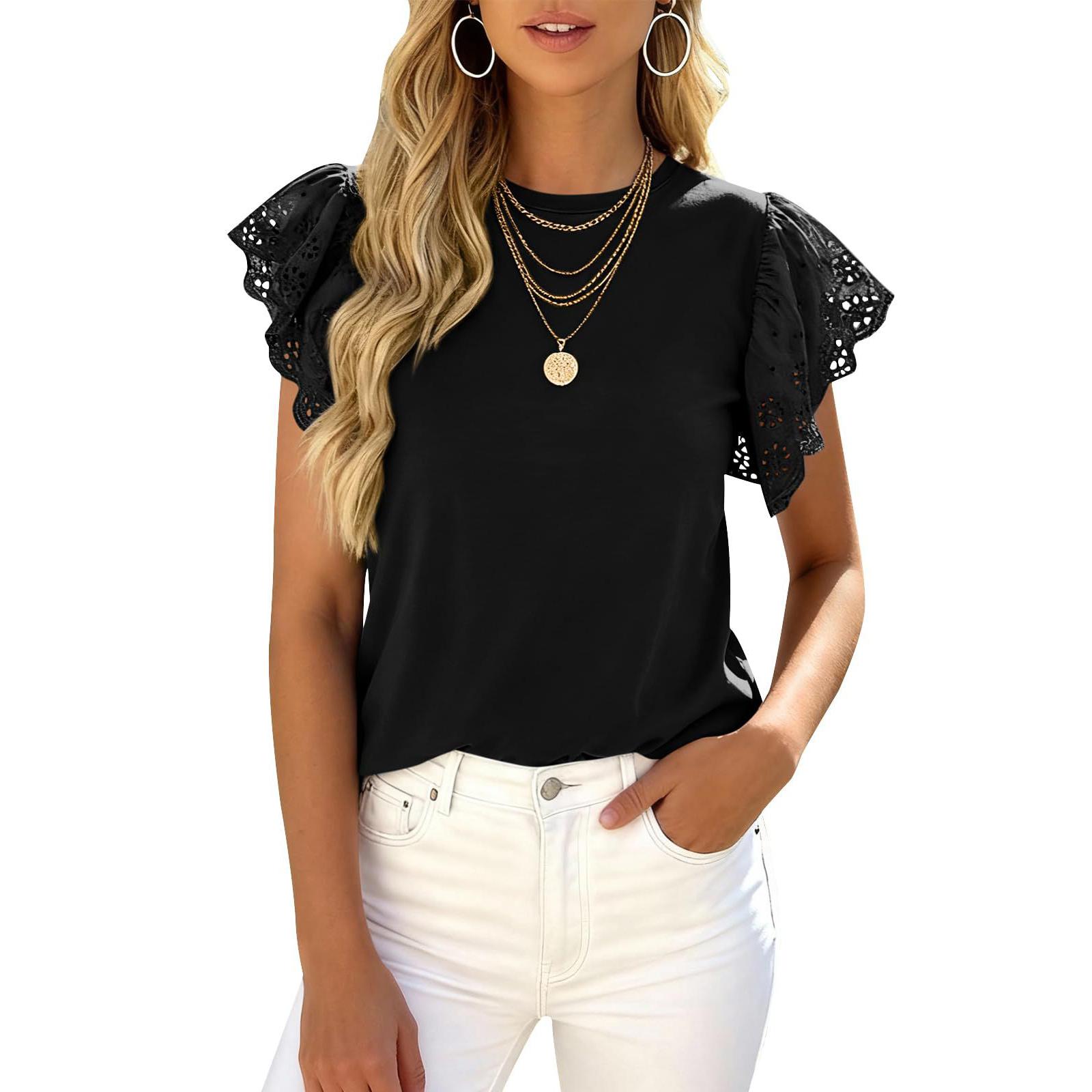 Women’s Casual Solid Round Neck Short Sleeve Top with Hollow Out Ruffle Sleeve Design and Relaxed Fit for Daily Wear L чёрный
Women’s Casual Solid Round Neck Short Sleeve Top with Hollow Out Ruffle Sleeve Design and Relaxed Fit for Daily Wear L чёрный
