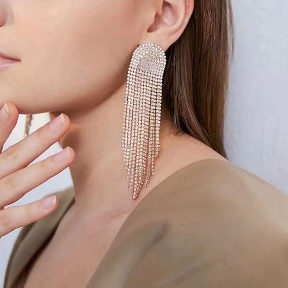 Silver Long Tassel Dangle Earrings Gold Crystal Earrings Delicate Rhinestone Earrings Women
Silver Long Tassel Dangle Earrings Gold Crystal Earrings Delicate Rhinestone Earrings Women