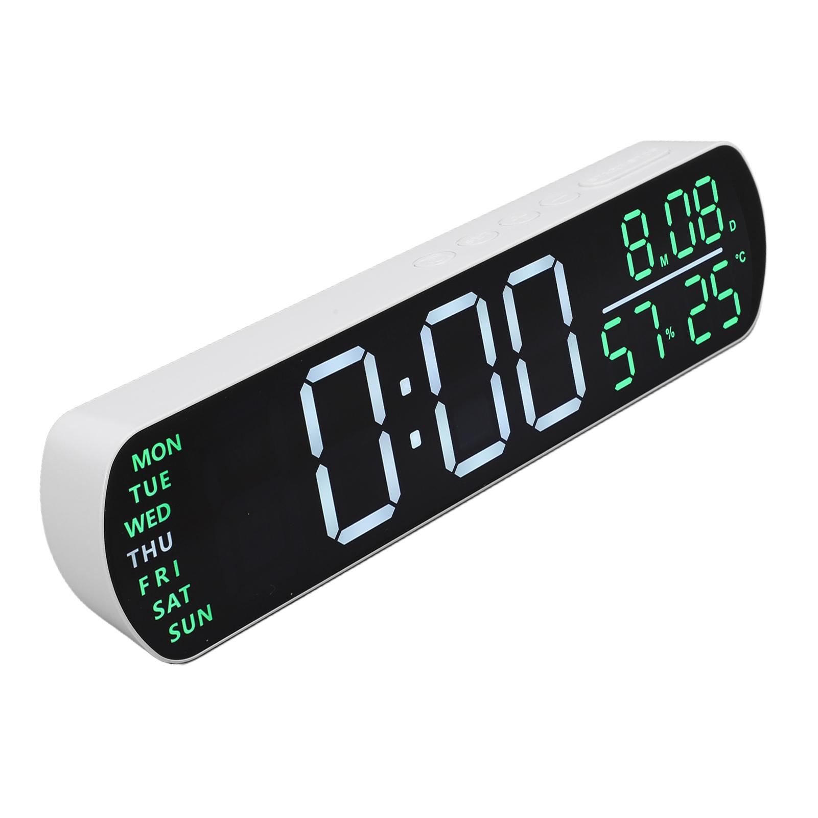 Large Display Digital Alarm Clock Date Day of Week Calendar Temperature Humidity Display LED Desk Table Clock with Auto DST
Large Display Digital Alarm Clock Date Day of Week Calendar Temperature Humidity Display LED Desk Table Clock with Auto DST