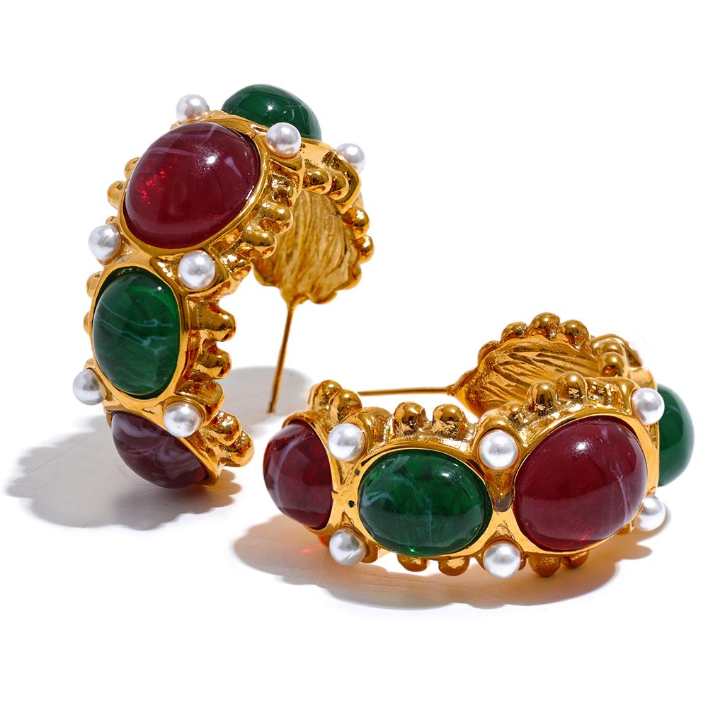 Yhpup Stainless Steel C-Shaped French Charm Earrings Jewelry Vintage Red Green Resin Stone Imitation Pearls Gold Color Bijoux
Yhpup Stainless Steel C-Shaped French Charm Earrings Jewelry Vintage Red Green Resin Stone Imitation Pearls Gold Color Bijoux