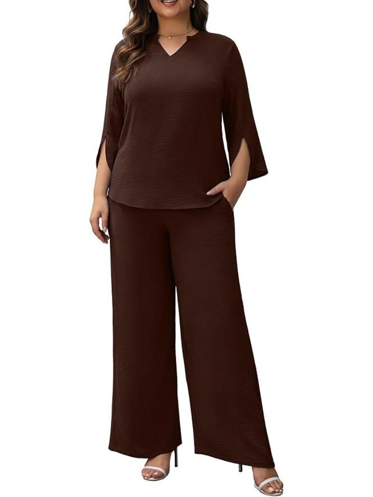 Women s V-Neck 3/4 Sleeve Wide Leg Pants Set, Available in Multiple Colors 5XL темно-коричневого кольору
Women s V-Neck 3/4 Sleeve Wide Leg Pants Set, Available in Multiple Colors 5XL темно-коричневого кольору
