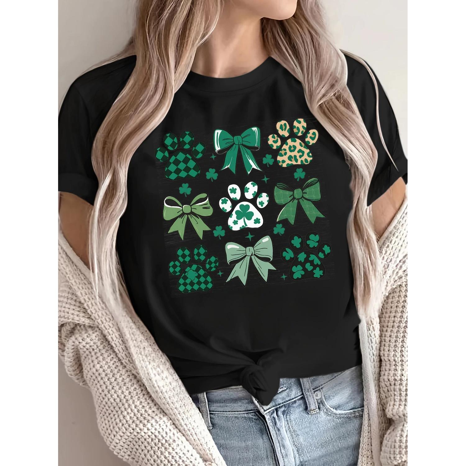 Green Clover Leopard Print Bow Footprint Design Women T-Shirt Casual Loose Tee Shirts Summer All-Match T Shirt Casual Top S чёрный
Green Clover Leopard Print Bow Footprint Design Women T-Shirt Casual Loose Tee Shirts Summer All-Match T Shirt Casual Top S чёрный
