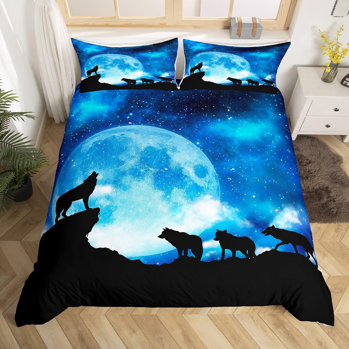 Комплект постельного белья с принтом «Волк, звездное небо, лес» из трех предметов EU single 135*200