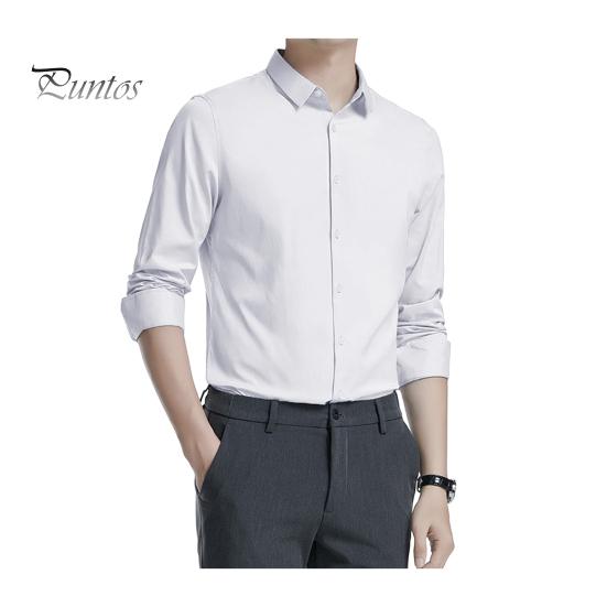 Мужская рубашка весна-осень с отложным воротником, облегающая, эластичная, однобортная, с длинными рукавами, однотонная, средней длины, для деловых мероприятий, офиса XL белый