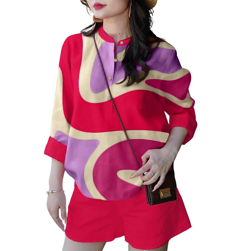 ZANZEA Женский Блузка с длинным рукавом и принтом и шорты Повседневные комплекты-двойки
ZANZEA Женский Блузка с длинным рукавом и принтом и шорты Повседневные комплекты-двойки