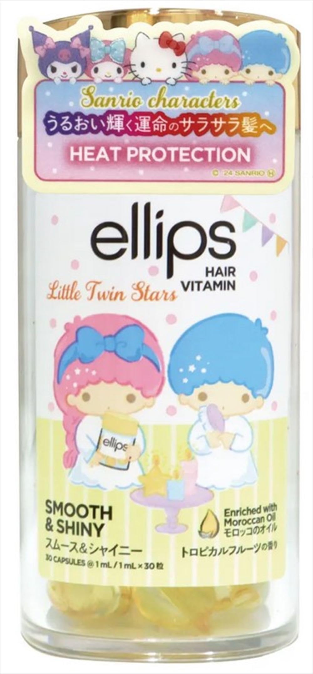 ellips Moroccan Smooth&Shiny Bottle Type 30 tablets YellowTropical fruit scent Sanrio collaboration design: Little Twin Stars
ellips Moroccan Smooth&Shiny Bottle Type 30 tablets YellowTropical fruit scent Sanrio collaboration design: Little Twin Stars