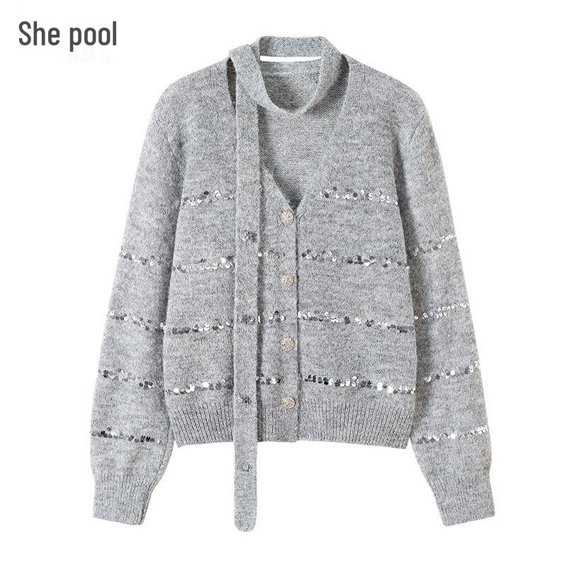 Женский кардиган из смесовой шерсти с V-образным вырезом, в полоску, с пайетками One Size
Женский кардиган из смесовой шерсти с V-образным вырезом, в полоску, с пайетками One Size