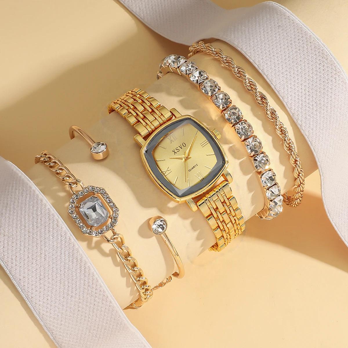 Fashion Light Luxury Square Steel Band Women s Quartz Watch Set with Diamond Bracelet 5 Piece Set, Suitable for Thanksgiving and золотий
Fashion Light Luxury Square Steel Band Women s Quartz Watch Set with Diamond Bracelet 5 Piece Set, Suitable for Thanksgiving and золотий