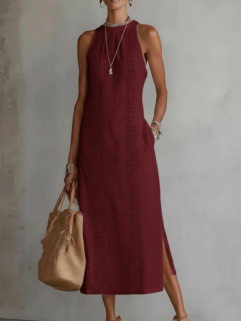 Elegant White Sleeveless Maxi Dress with Slit and Lace Detail XXL червоний
Elegant White Sleeveless Maxi Dress with Slit and Lace Detail XXL червоний