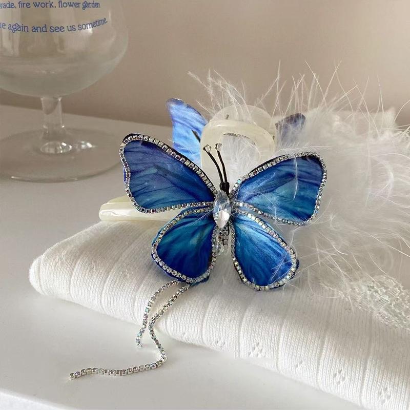 1pc feather rhinestone butterfly tassel hair grab, new elegant chic temperament hair ornament on the back of the head
1pc feather rhinestone butterfly tassel hair grab, new elegant chic temperament hair ornament on the back of the head