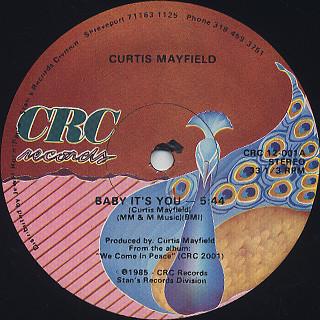 LP Record CURTIS MAYFIELD Baby Its You CRC12001 CRC 1985 US SoulFunk Used
LP Record CURTIS MAYFIELD Baby Its You CRC12001 CRC 1985 US SoulFunk Used