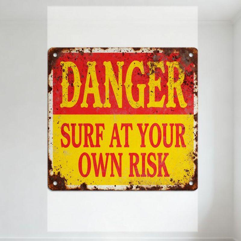 Vintage Distressed Danger Surf at Your Own Risk Metal Sign - Red & Yellow Rectangular Weathered Tin Plaque with Rust Wear for Ma 20x30cm(7.8x11.8inch)
Vintage Distressed Danger Surf at Your Own Risk Metal Sign - Red & Yellow Rectangular Weathered Tin Plaque with Rust Wear for Ma 20x30cm(7.8x11.8inch)