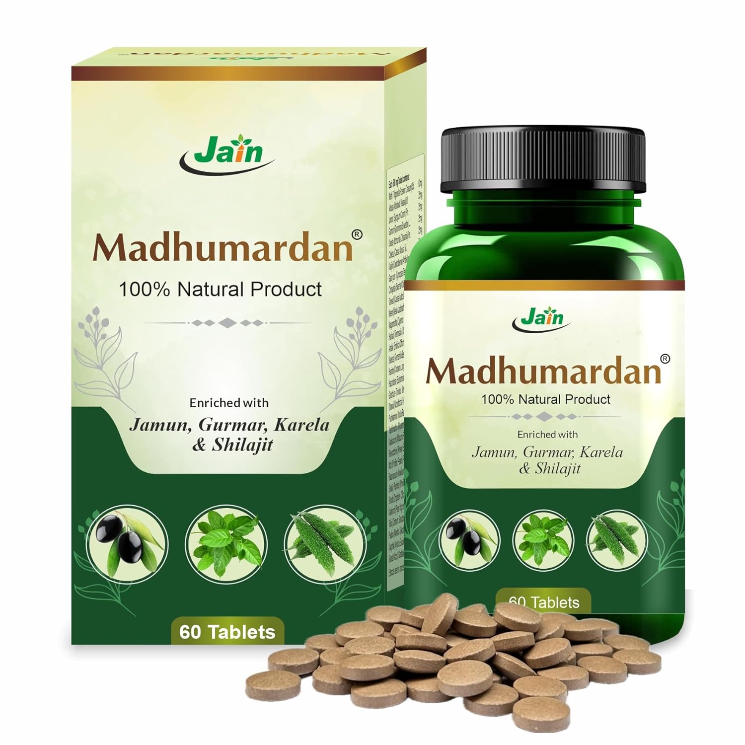 Jain Madhumardan Ayurvedic Tablets 60 s Pack | Herbal 32-Herb Blend for Digestion & Wellness
Jain Madhumardan Ayurvedic Tablets 60 s Pack | Herbal 32-Herb Blend for Digestion & Wellness