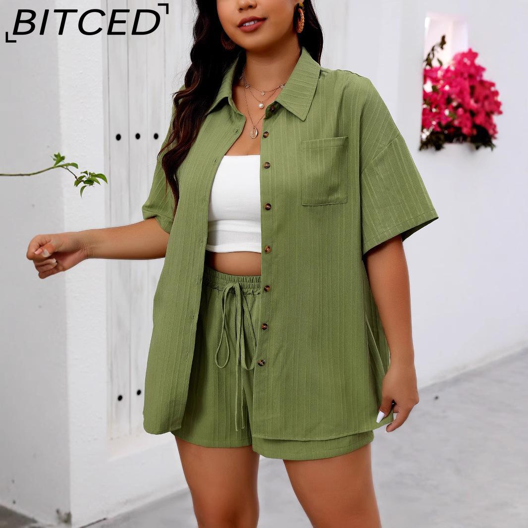 BITCED Plus Size Women s Summer Short-Sleeve Shirt & Wide-Leg Shorts Fashionable Two-Piece Casual Set XXXXL зелений
BITCED Plus Size Women s Summer Short-Sleeve Shirt & Wide-Leg Shorts Fashionable Two-Piece Casual Set XXXXL зелений