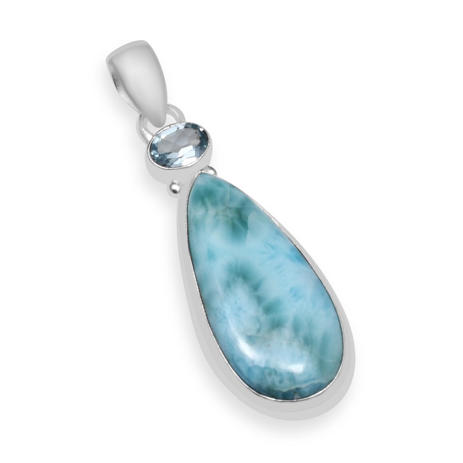 Natural Larimar With Small Tiny Blue Topaz Gemstone 925 Sterling Silver Handmade Pear Shape Pendant for Women & Girls
Natural Larimar With Small Tiny Blue Topaz Gemstone 925 Sterling Silver Handmade Pear Shape Pendant for Women & Girls