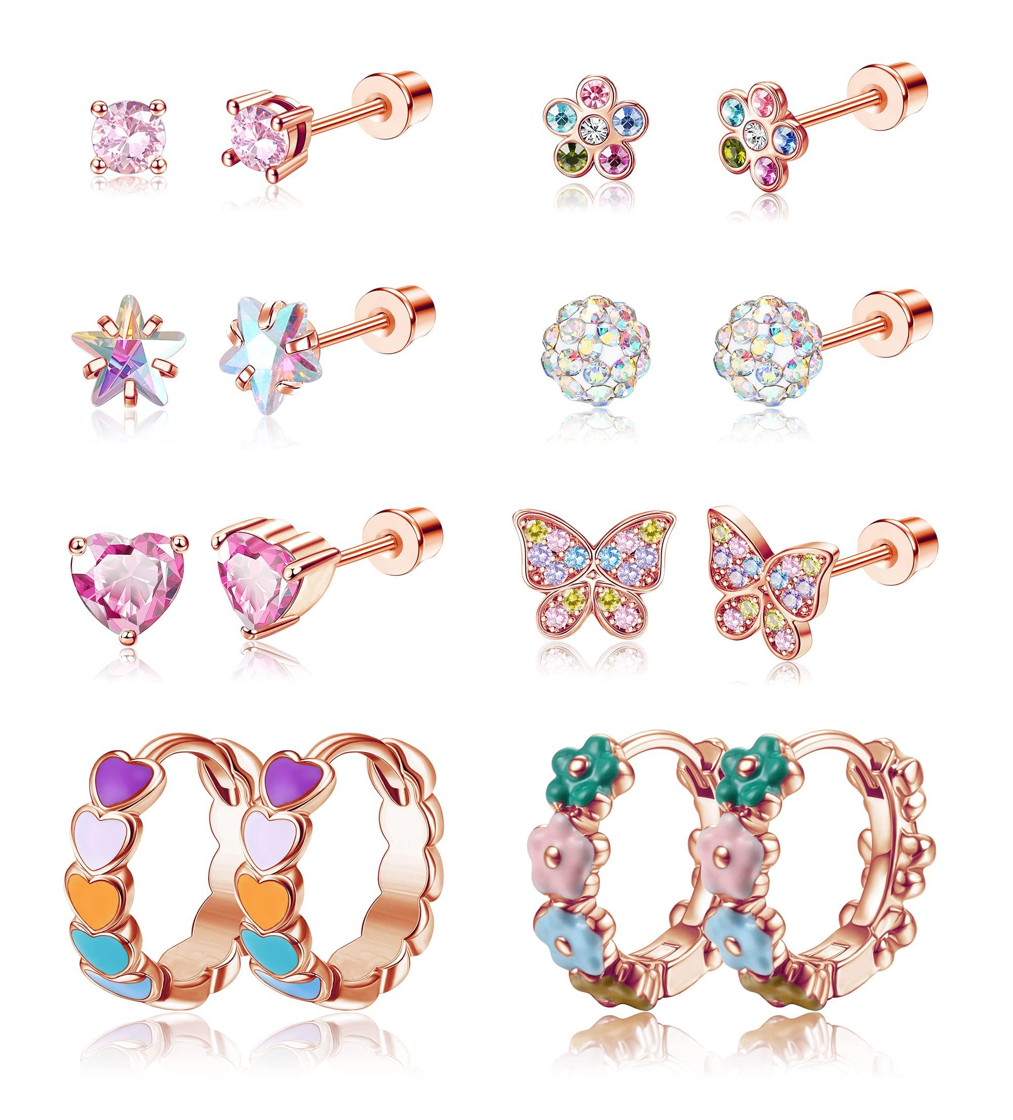 16pcs Hypo Allergy Screw Back Earrings 316L Stainless Steel Heart CZ Flower Butterfly Screw Stud Earrings Cute Hoop Earrings Set 20G for Women
16pcs Hypo Allergy Screw Back Earrings 316L Stainless Steel Heart CZ Flower Butterfly Screw Stud Earrings Cute Hoop Earrings Set 20G for Women