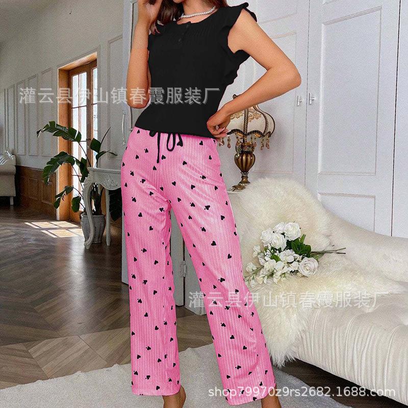 European and American women s loungewear love printing trousers ruffle edge casual pit strip can be worn outside pajama set XXL
European and American women s loungewear love printing trousers ruffle edge casual pit strip can be worn outside pajama set XXL