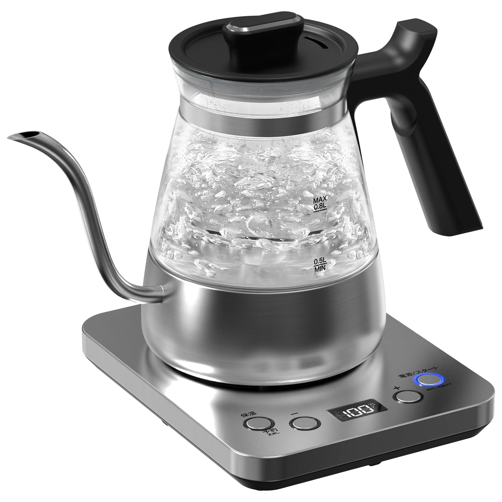 nafuhare Electric Kettle Glass Coffee Kettle 1200W Heat Increment Temperature Boiling Power Off Water Boiling Port 0.8L Retention/Reservation срібний 
nafuhare Electric Kettle Glass Coffee Kettle 1200W Heat Increment Temperature Boiling Power Off Water Boiling Port 0.8L Retention/Reservation срібний