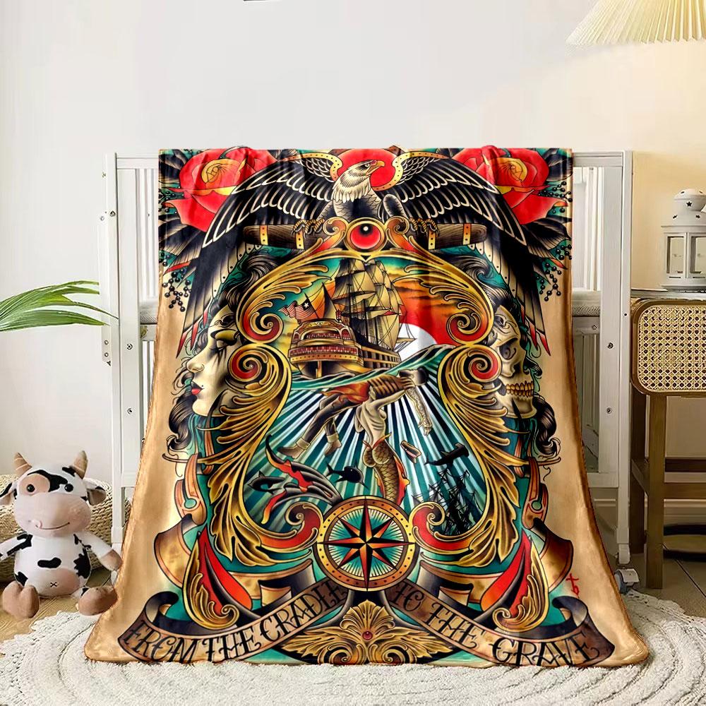 An eagle, ship, roses, compass, and skeleton framed by ornate golden swirls. for all seasons blanket lunch break throw gift 80cm x 120cm
An eagle, ship, roses, compass, and skeleton framed by ornate golden swirls. for all seasons blanket lunch break throw gift 80cm x 120cm