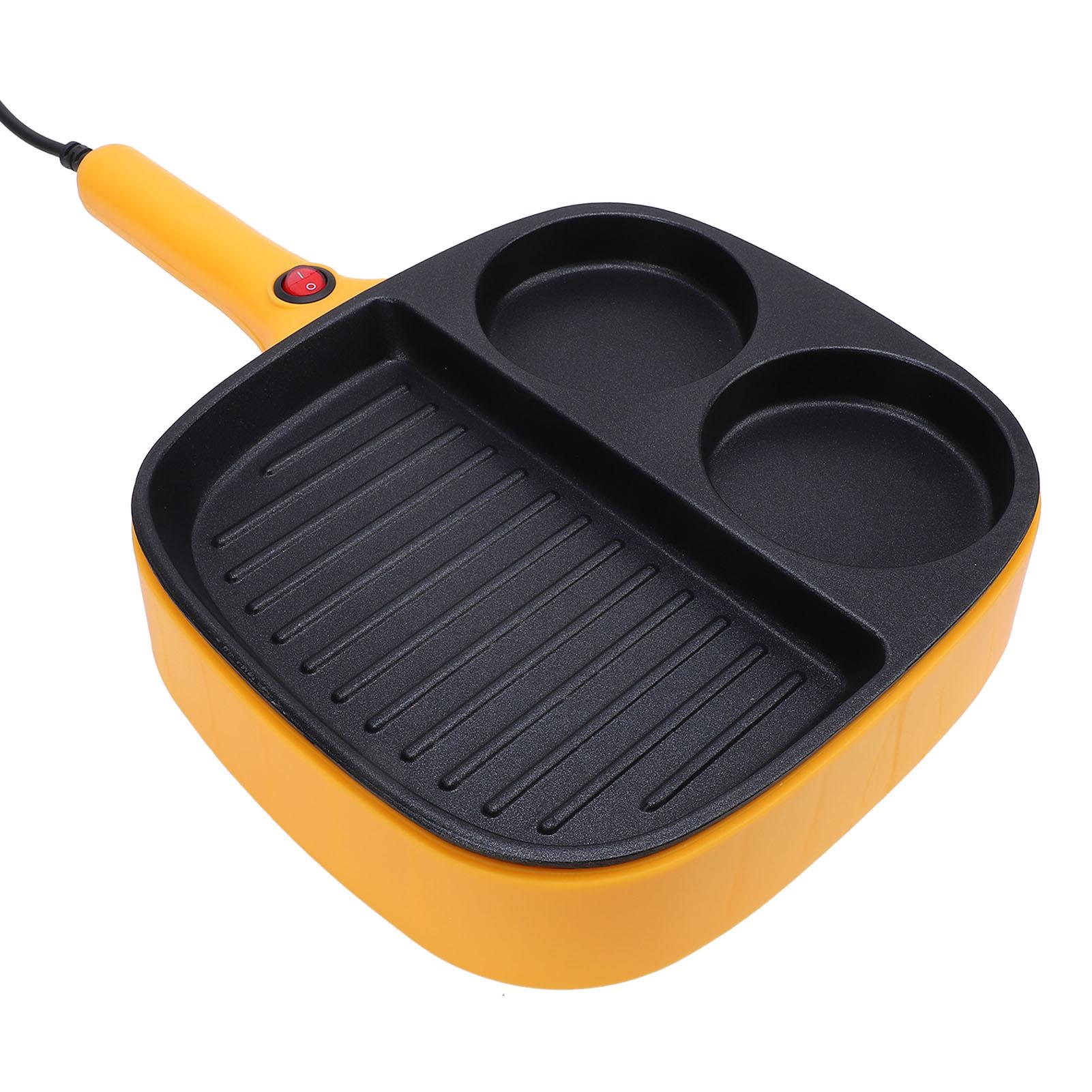 Сковорода-гриль с антипригарным покрытием, разделенная на секции, 900 Вт, длинная ручка, универсальная 3-секционная сковорода, желтая, вилка ЕС L(for 6.5-9kg)