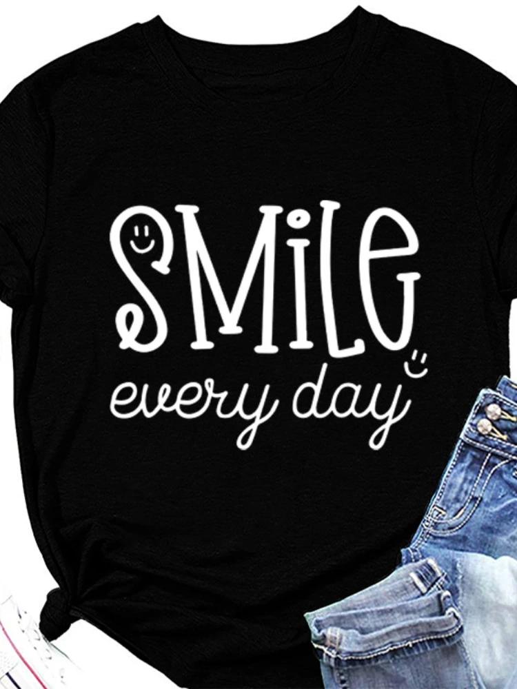 Smile Every Day Print Women T Shirt Short Sleeve O Neck Loose Women Tshirt Ladies Tee Shirt Tops Camisetas Mujer XXXL темно-синього кольору
Smile Every Day Print Women T Shirt Short Sleeve O Neck Loose Women Tshirt Ladies Tee Shirt Tops Camisetas Mujer XXXL темно-синього кольору