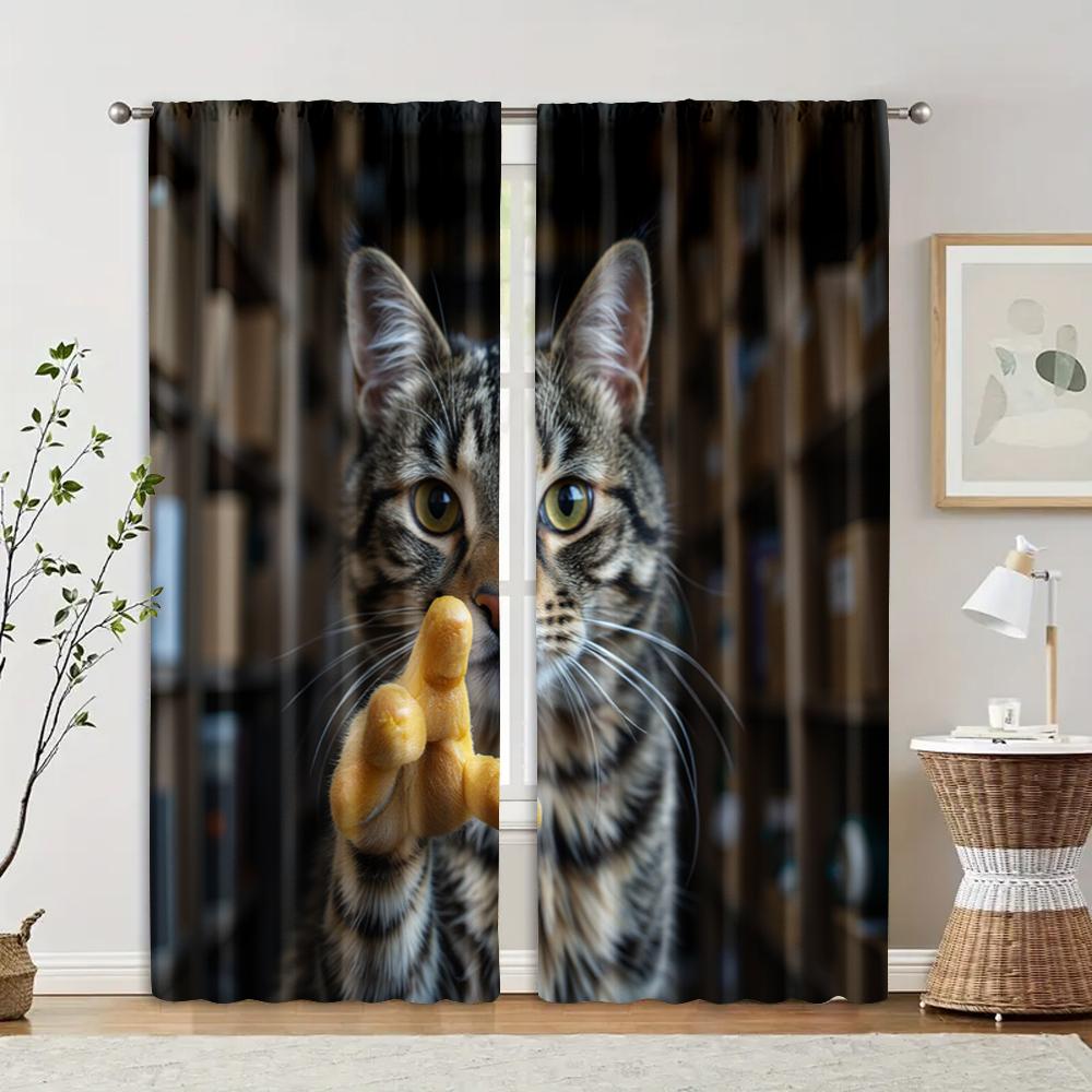 2 pcs, filtering curtains (excluding rods, non-movable, without batteries) Funny Shushing Cat for use in bedrooms and living 29x65in(75x166cm)
2 pcs, filtering curtains (excluding rods, non-movable, without batteries) Funny Shushing Cat for use in bedrooms and living 29x65in(75x166cm)
