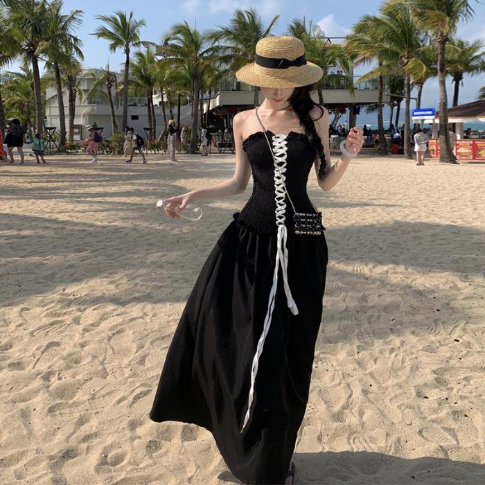 Black Strapless Waist-Cinching Long Dress - New Summer Style, Sanya Seaside Vacation, Slimming Tie-Up Design for Women Large чорний
Black Strapless Waist-Cinching Long Dress - New Summer Style, Sanya Seaside Vacation, Slimming Tie-Up Design for Women Large чорний