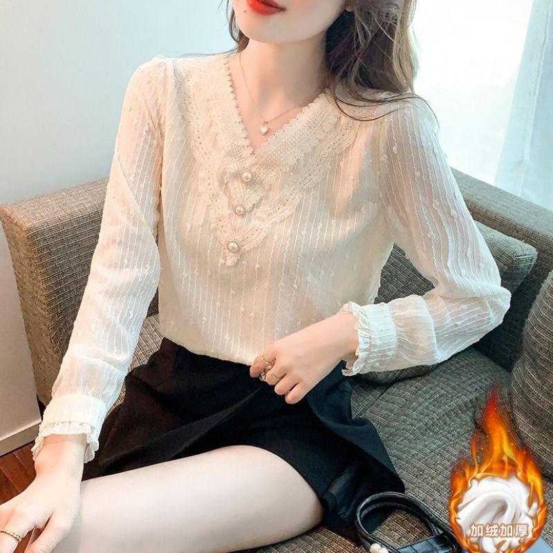 Women s Elegant Lace Patchwork V-neck Blouse Pearl Decor Long Sleeve Chiffon Shirt Casual Office Top L абрикосовий
Women s Elegant Lace Patchwork V-neck Blouse Pearl Decor Long Sleeve Chiffon Shirt Casual Office Top L абрикосовий