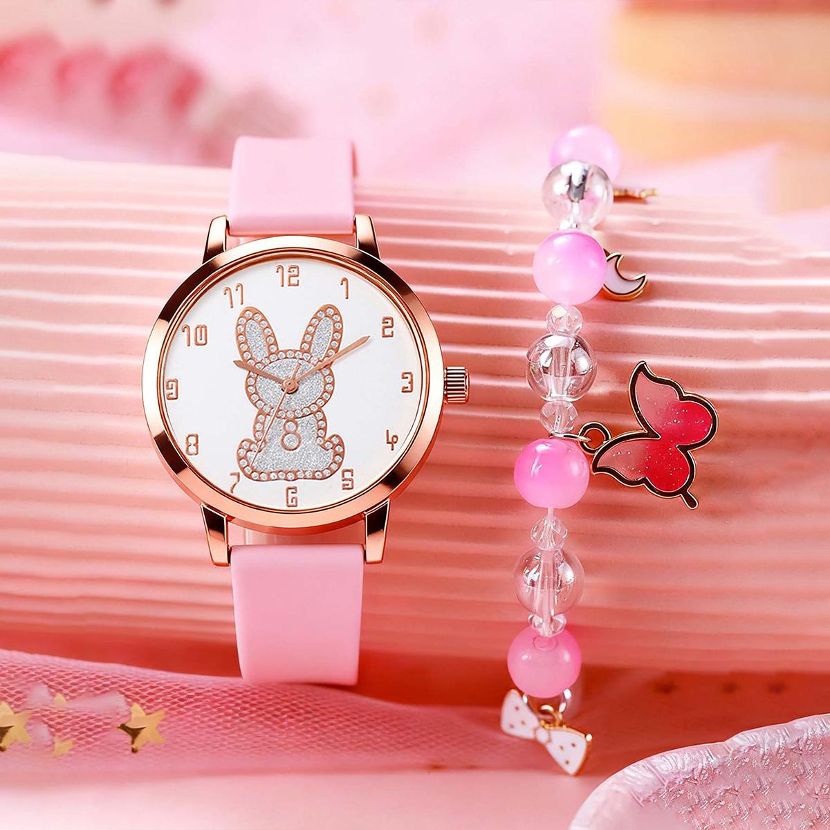 Fashionable simple cute rabbit pattern women quartz watch and bracelet set, suitable for daily wear, Christmas gift рожевий
Fashionable simple cute rabbit pattern women quartz watch and bracelet set, suitable for daily wear, Christmas gift рожевий