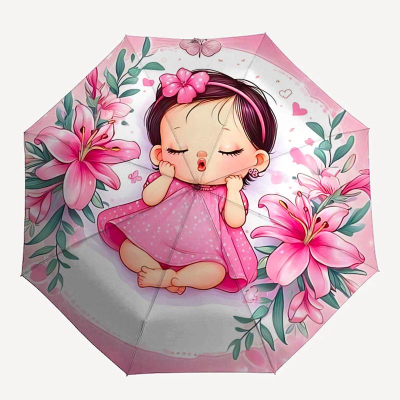Pink Lily Flower Girl Automatic Opening/Closing Umbrella - Portable 3-Fold Design with Iron Frame - Gift for Fans, Travelers, Daily Use11210
Pink Lily Flower Girl Automatic Opening/Closing Umbrella - Portable 3-Fold Design with Iron Frame - Gift for Fans, Travelers, Daily Use11210