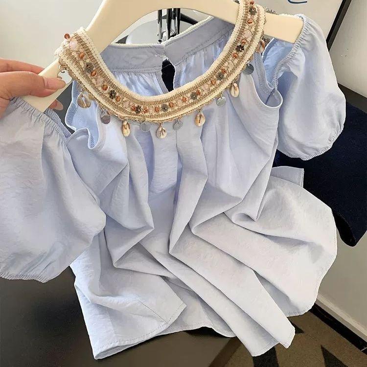 Beach Holiday Blue Blouse Women Off Shoulder Loose Top with Beads Round Neck XXL синій
Beach Holiday Blue Blouse Women Off Shoulder Loose Top with Beads Round Neck XXL синій