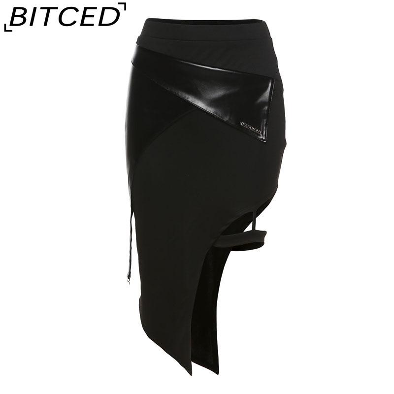 BITCED Весенняя женская однотонная облегающая юбка-карандаш с высокой талией, модная асимметричная юбка с разрезом L чёрный