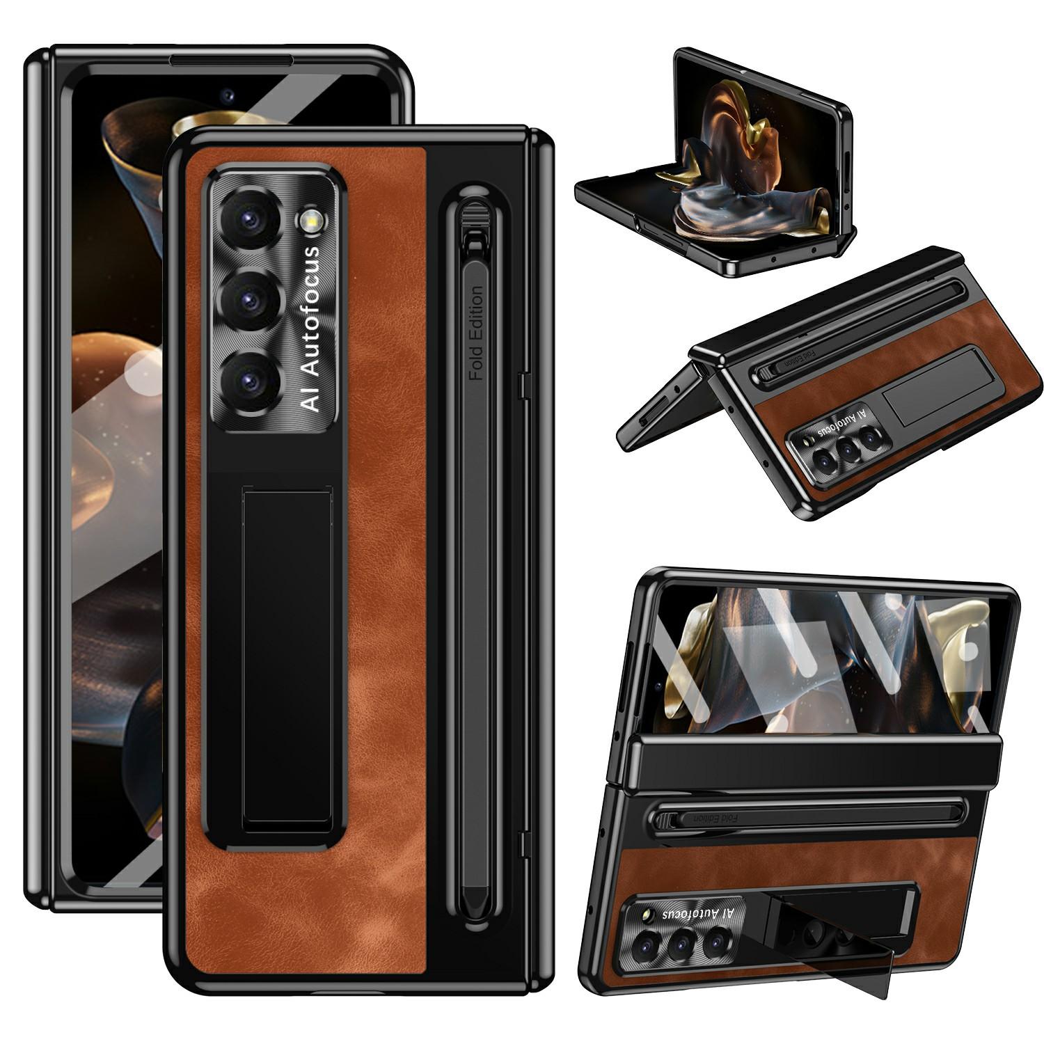 For Samsung Galaxy Z Fold 6 Slim Case Leather+PC Kickstand Phone Cover with Tempered Glass Film Brown
For Samsung Galaxy Z Fold 6 Slim Case Leather+PC Kickstand Phone Cover with Tempered Glass Film Brown