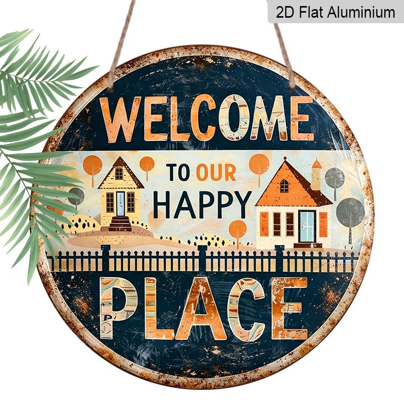 2D Flat, 1pc Round Aluminum Hanging Sign - Welcome To Our Happy Place Retro Folk Art Metal Wall Art, Vintage Distressed House & Fence Design 7.87x7.87in
2D Flat, 1pc Round Aluminum Hanging Sign - Welcome To Our Happy Place Retro Folk Art Metal Wall Art, Vintage Distressed House & Fence Design 7.87x7.87in
