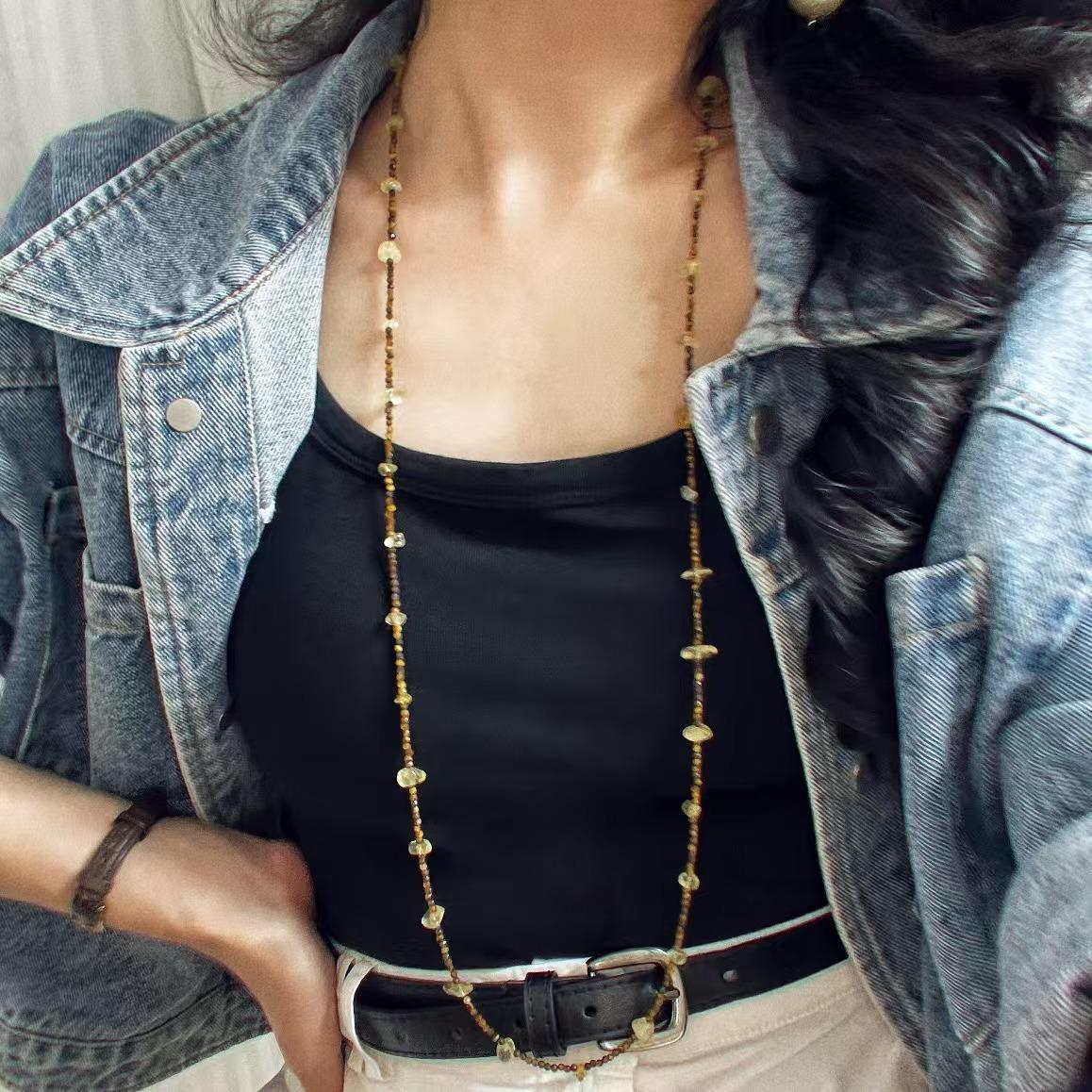 Natural Vitreous Citrine Maillard Tiger S Eye Stone Long Necklace Clavicle Chain Sweater Chain
Natural Vitreous Citrine Maillard Tiger S Eye Stone Long Necklace Clavicle Chain Sweater Chain