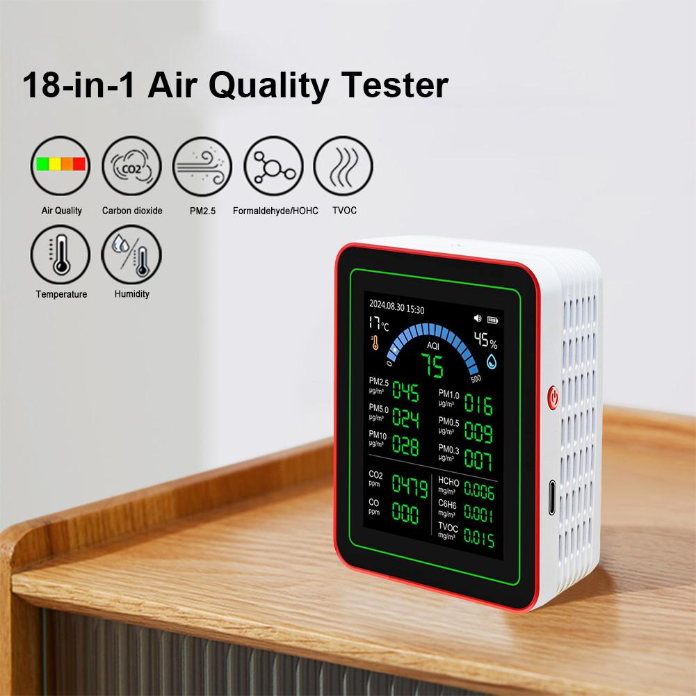 18 in 1 Air Quality Monitor CO2 CO Air Detector Carbon Dioxide Carbon Monoxide Detector TFT Display PM0.3 PM2.5 PM10 Tester чорний
18 in 1 Air Quality Monitor CO2 CO Air Detector Carbon Dioxide Carbon Monoxide Detector TFT Display PM0.3 PM2.5 PM10 Tester чорний