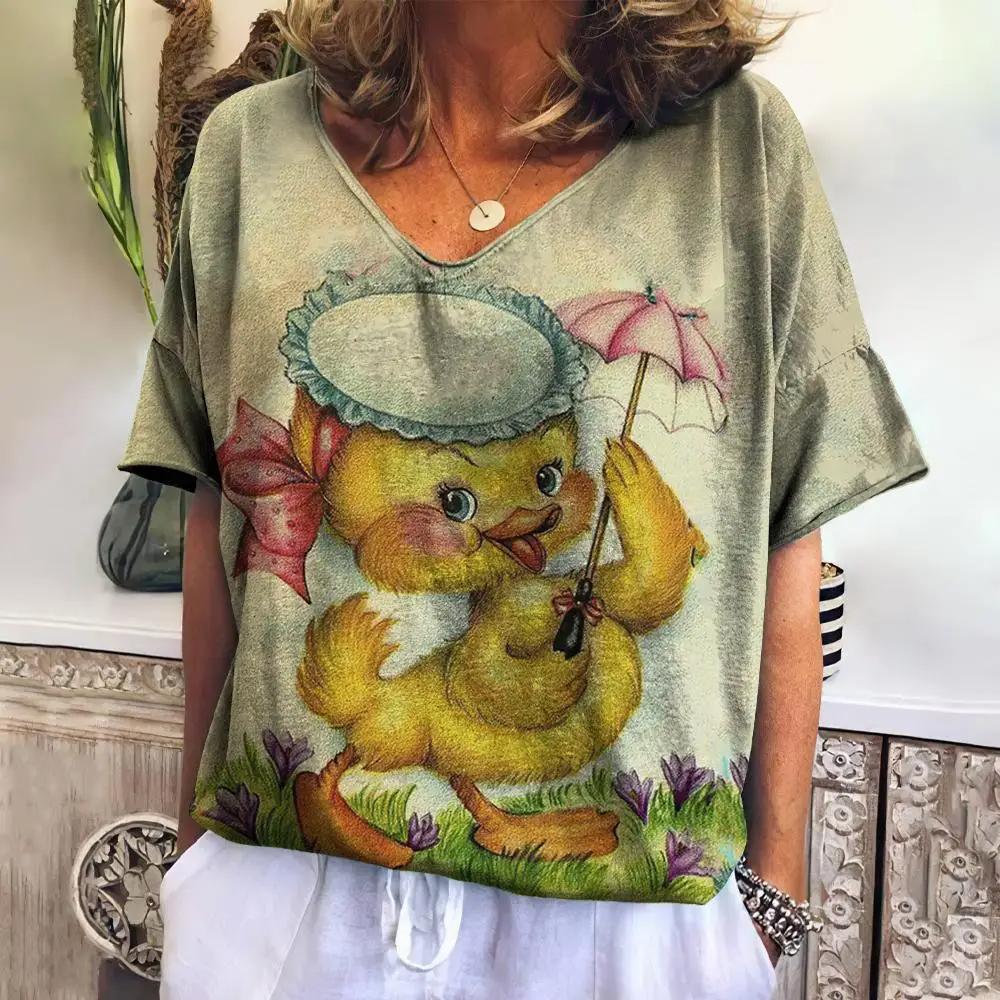 Summer Women Fashion V-Neck T-shirt Cartoon Duck Print Tops Tees Female Casual Short Sleeve Clothing Ladies Stylish Streetwear 3XL
Summer Women Fashion V-Neck T-shirt Cartoon Duck Print Tops Tees Female Casual Short Sleeve Clothing Ladies Stylish Streetwear 3XL