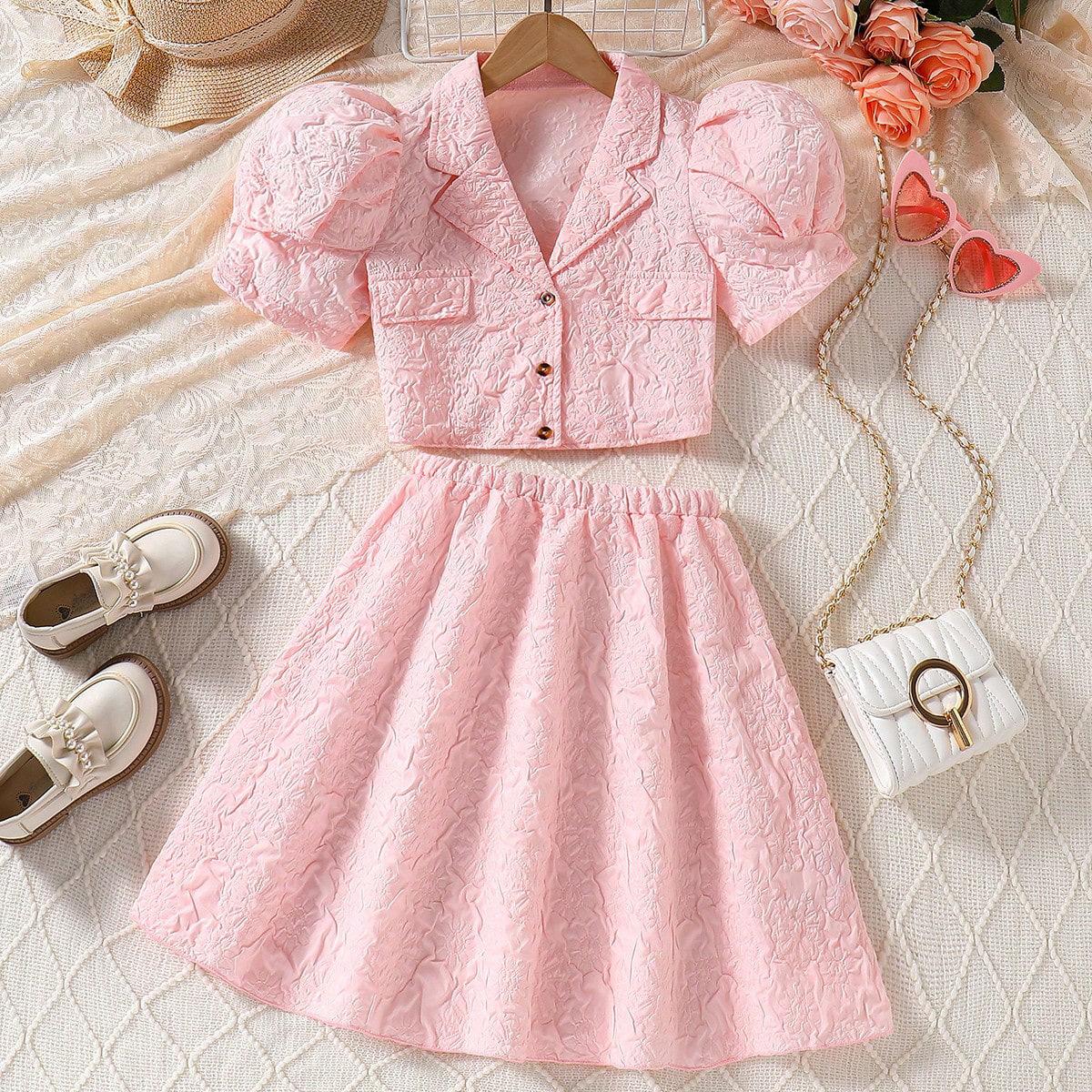 Костюм для девочек, лето 2024, топ с короткими рукавами-фонариками, белая юбка, детская одежда 8Y розовый
Костюм для девочек, лето 2024, топ с короткими рукавами-фонариками, белая юбка, детская одежда 8Y розовый