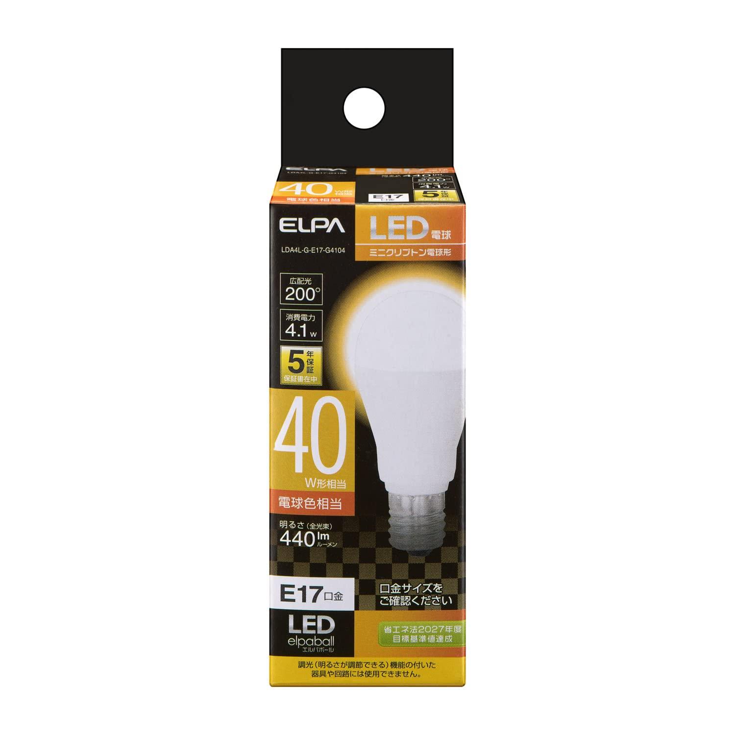 ELPA LED bulb mini krypton type E17 bulb color equivalent indoor use LDA4L-G-E17-G4104
ELPA LED bulb mini krypton type E17 bulb color equivalent indoor use LDA4L-G-E17-G4104