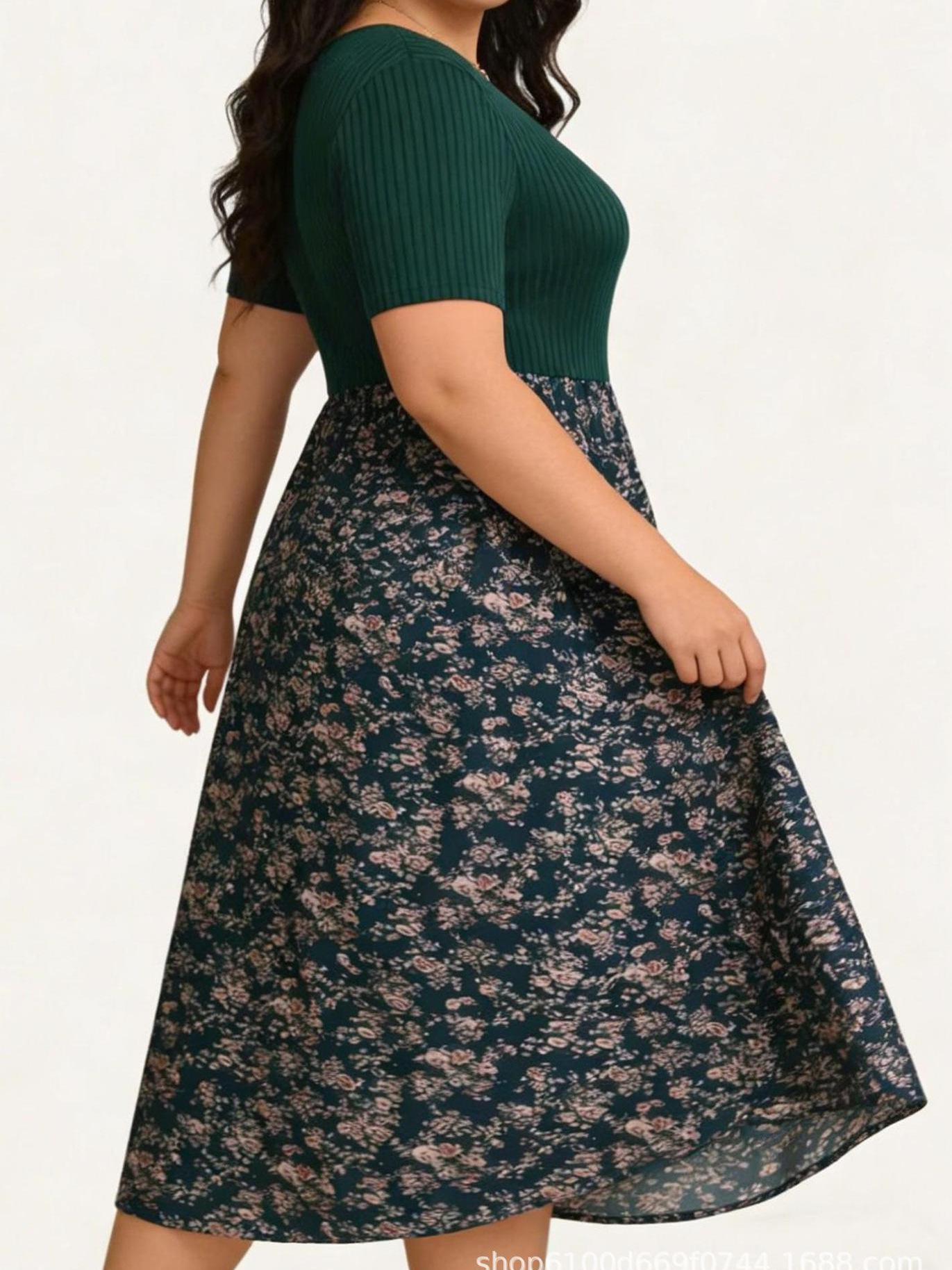Plus Size Women s Floral Knit Patchwork Dress, Short Sleeve, Square Neck, Retro Style, Waist-Cinched. S зелений
Plus Size Women s Floral Knit Patchwork Dress, Short Sleeve, Square Neck, Retro Style, Waist-Cinched. S зелений