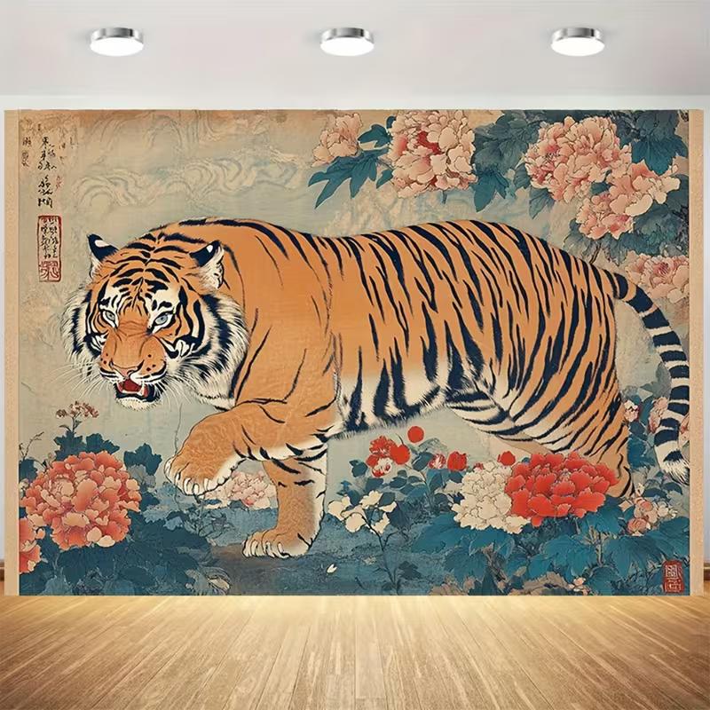 2D Traditional Japanese Tiger Tapestry Floral Peony Wall Hanging 47.2x31.5inch/120*80cm
2D Traditional Japanese Tiger Tapestry Floral Peony Wall Hanging 47.2x31.5inch/120*80cm
