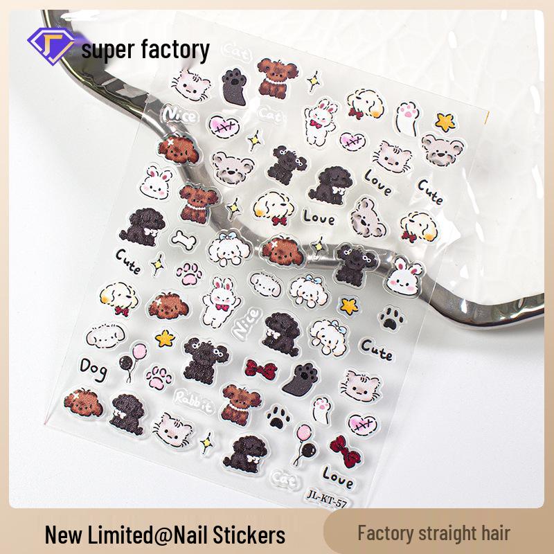 Jiaolong Adorable Dog Cartoon Embossed Nail Stickers - Soft, Waxy, and Wearable False Nails
Jiaolong Adorable Dog Cartoon Embossed Nail Stickers - Soft, Waxy, and Wearable False Nails